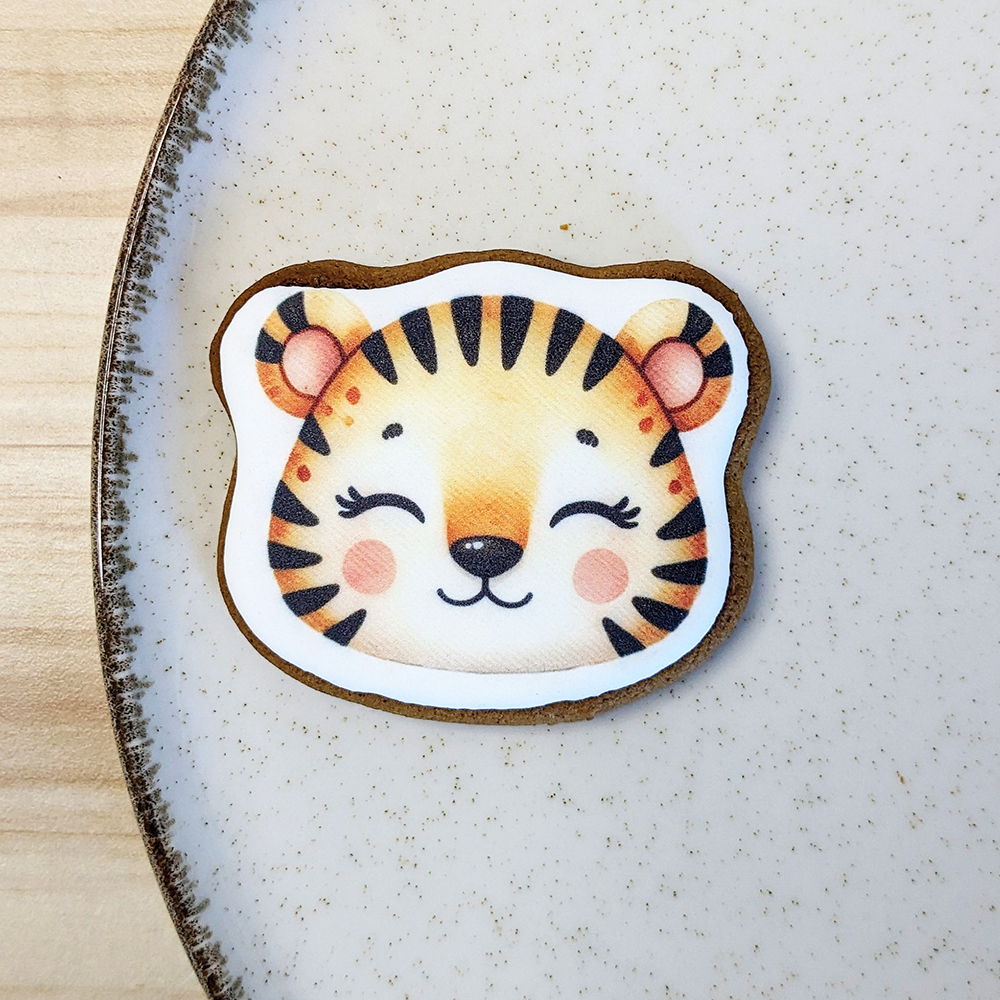 Biscuit personnalisé tigre, décoration jungle, cadeau gourmand