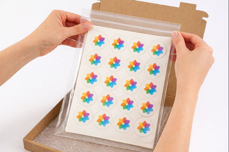 Feuille A4 avec mini-disques comestibles imprimés et emballés sous sachet hermétique
